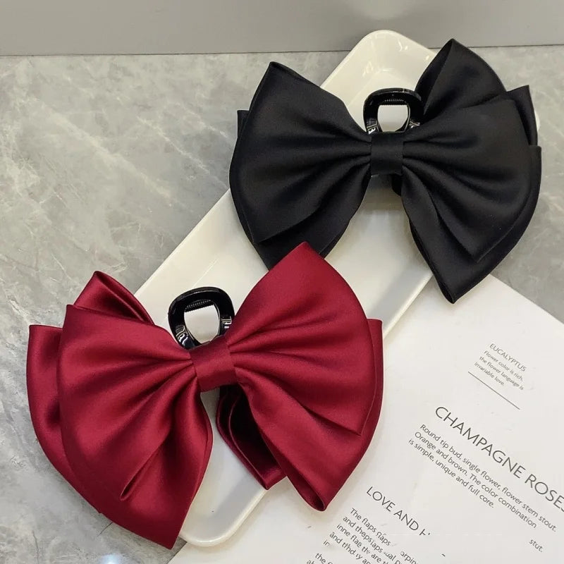 FENGCHE Bow Hairclaw Elegant Temperament Satin Grab Hair Accessories Shark Clip on The Back of The Head Hair Claw Clip