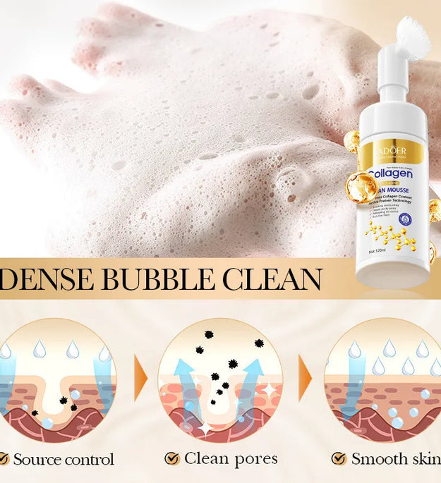 SADOER Collagen Facial Cleanser for Anti Wrinkle Deep Cleaning Mousse Nourishing Moisture Skin Care 120ml - BlissFully