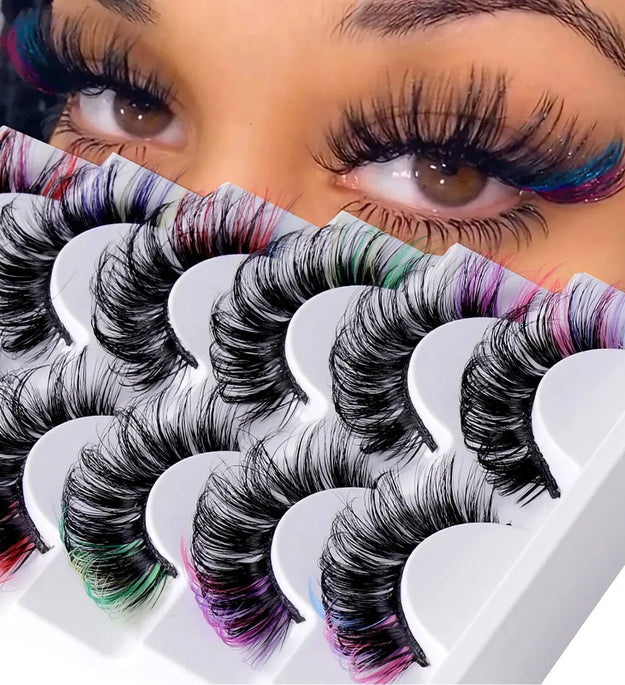 7 Pairs Colored Eyelashes Fluffy Faux Mink Lashes With Color, D Curl Volume Dramatic Long Thick Volume Fake Eye Lash