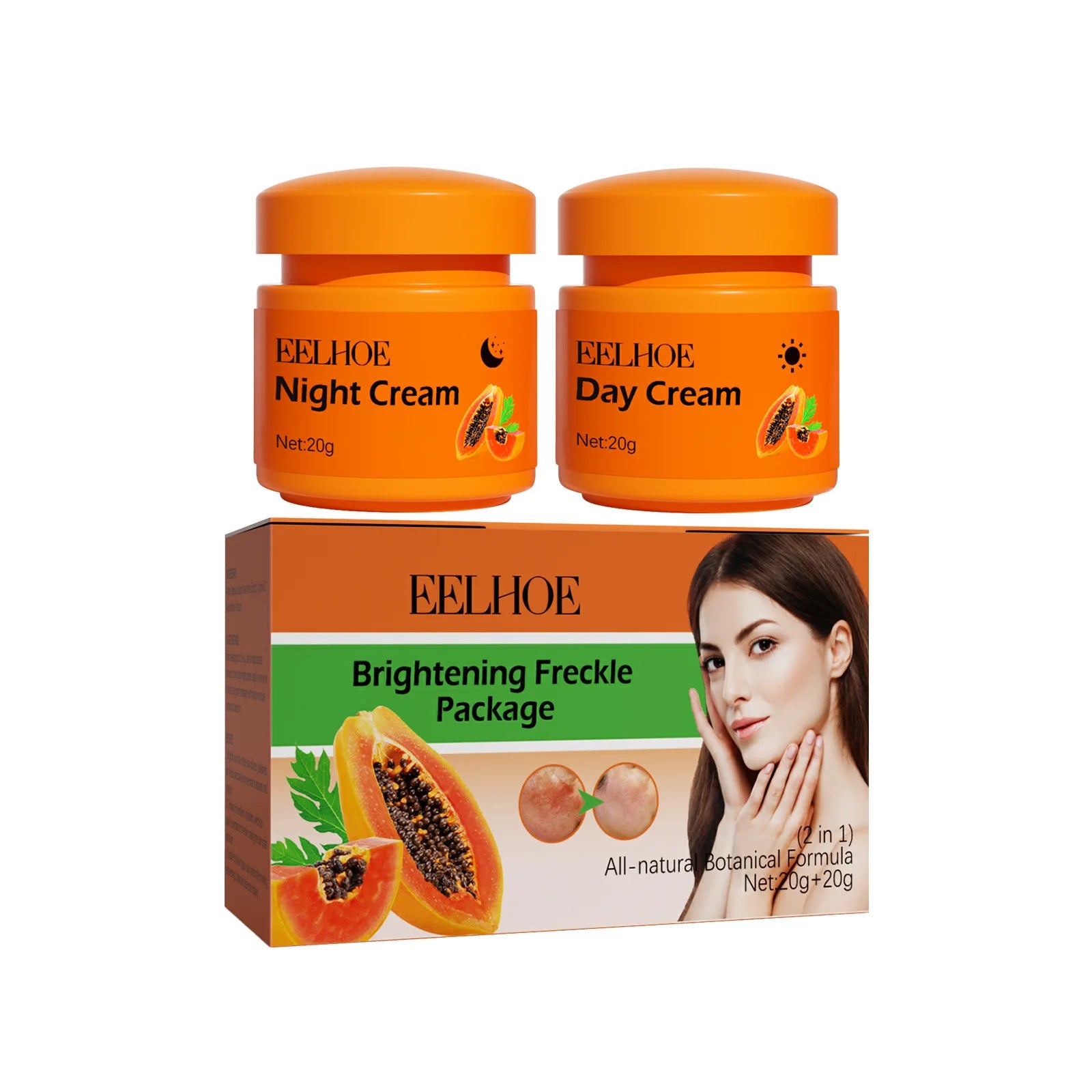 Freckle Whitening Face Cream Papaya Day Night Sun Spots Corrector Fade Pigment Brighten Skin Tone Blemish Bleaching Nourishing - BlissFully