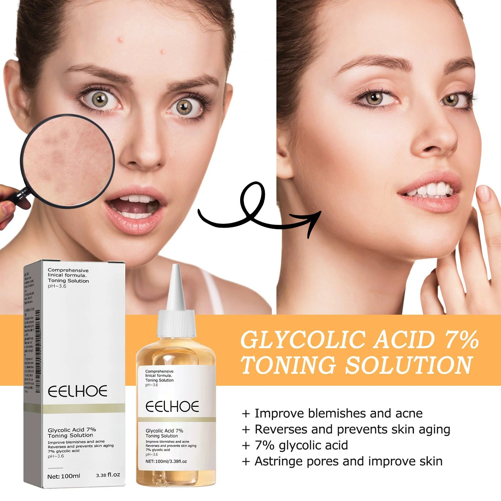 Glycolic Acid 7% Toning Solution Ordinary Acne Remover Lifting Firming Wrinkles Glowing Facial Skin Care Glycolic Acid Toner - BlissFully