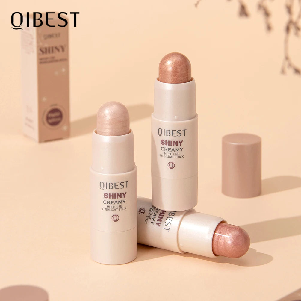 QIBEST 3-Color Pearl Shimmer Highlighter Stick Clear and Lively Watery Glow Moisturizing Face Highlighter Stick