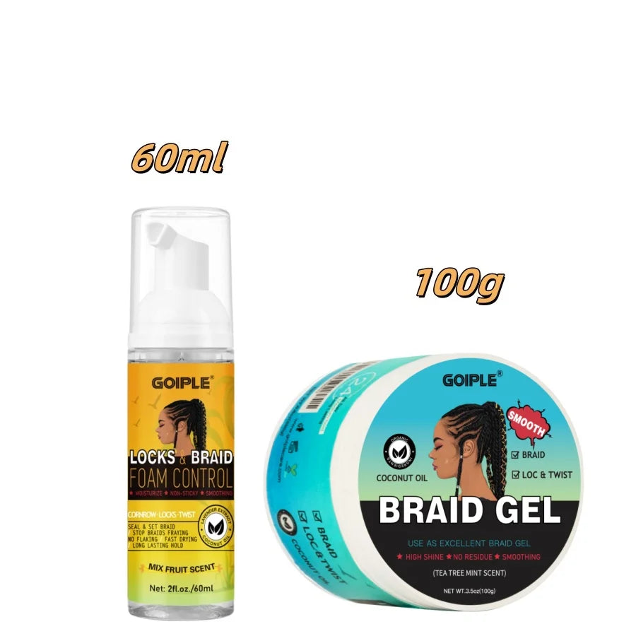 GOIPLE 60ml Braid Mousse for African Women Extra Hold Control Gel for Braiding Twist Locs High Shiny Moisturize Styling Products