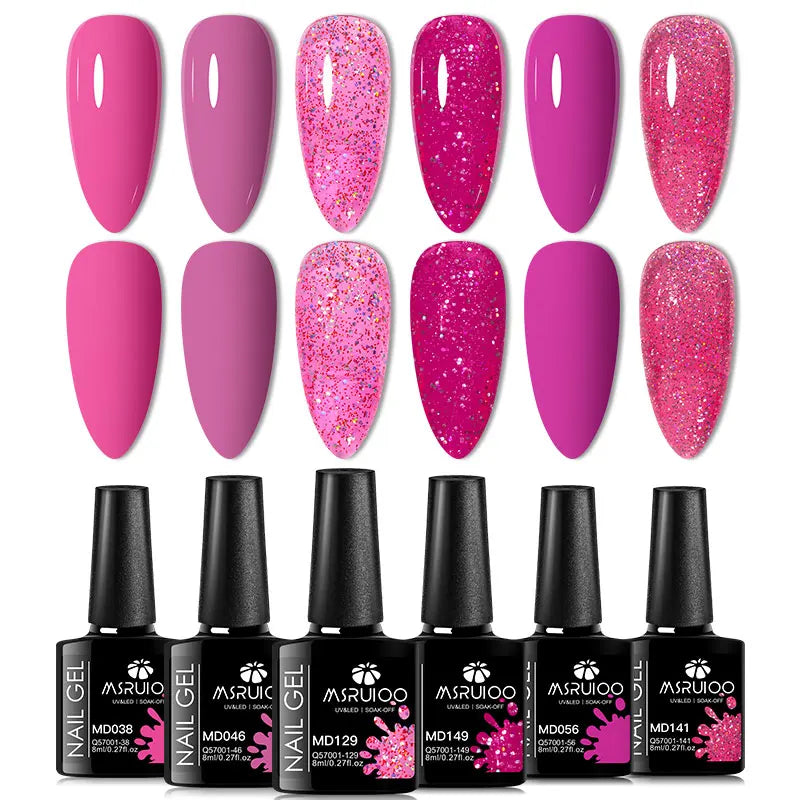 6pc All-season Gel Nail Polish Set Nude Pink Red Glitter Semi Permanent UV Gel Polish Kits All For Manicure Soak Off Vernis
