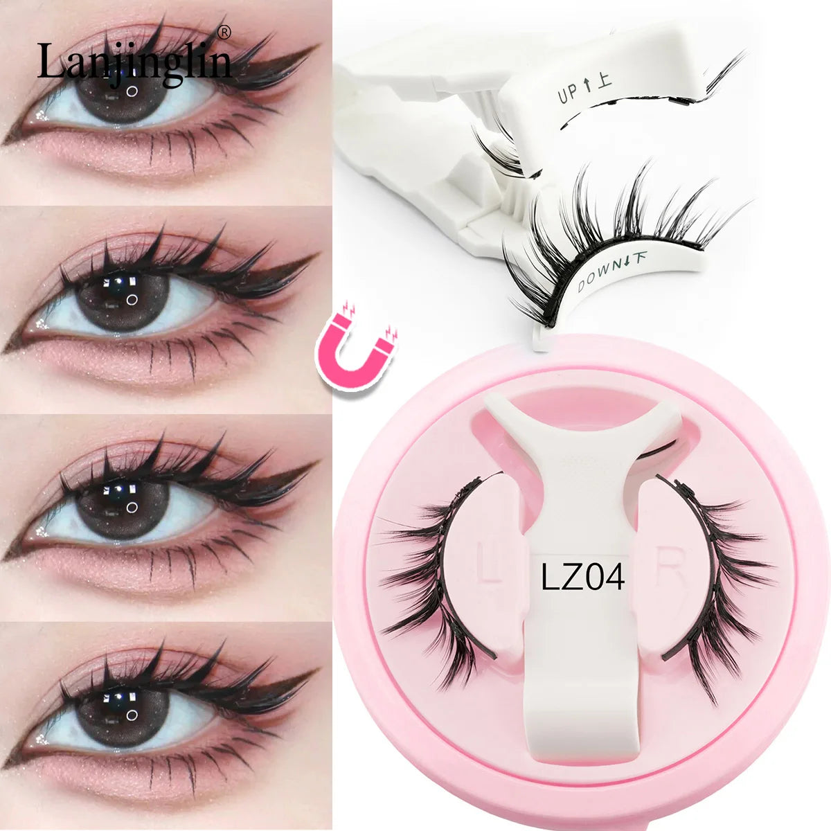 Lanjinglin Magnetic Eyelashes 1 Pair Natural Faux Mink Lashes Reusable False Eyelashes Tweezer Set Eyelash Extension Makeup Tool