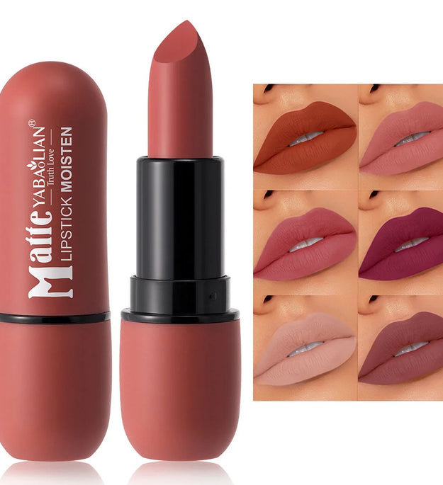 6-Color Matte Lipstick: Velvet Lip Color, Smooth, Waterproof, Long-Lasting Color Lip Makeup