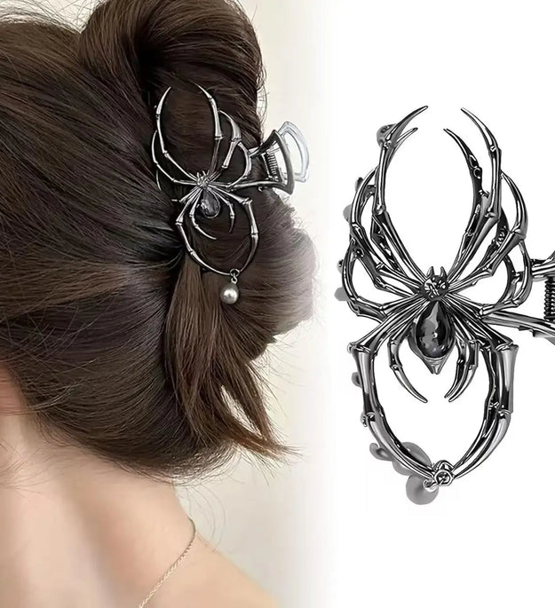 Women's Y2K Sweet Personalized Hair Clip Rhinestone Imitation Pearl Alloy Metal Skull Spider Claw Design for Daily Use