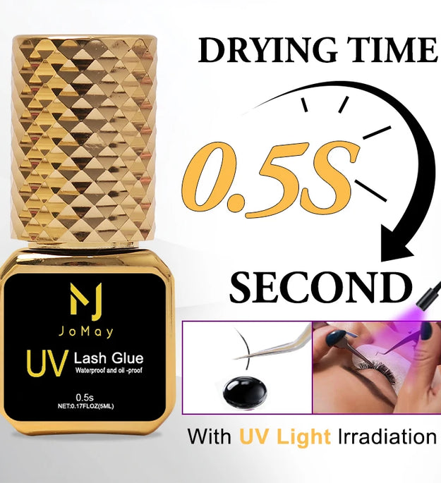 JOMAY 0.5Sec Eyelash Extension Glue Black Fast Dry UV Lashes Glue Black Eyelash Glue Lash Remover For UV Eyelash Extension
