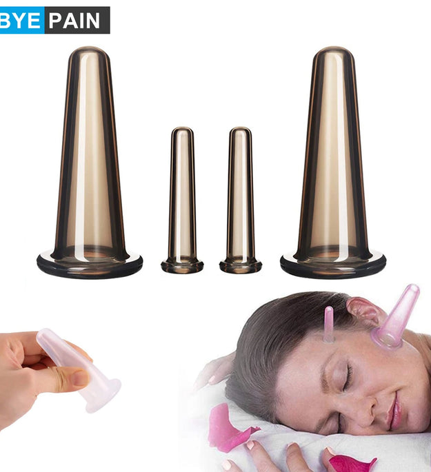 4Pcs Natural Silicone Cupping Massage Cup, for Body Fac Neck Eye Massage Vacuum Tank Body Facial Care, Anti-aging Beauty Tool