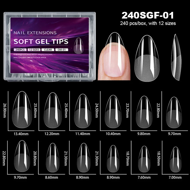 Luxury False Nail Tips Soft Gel Fingertip Semi-matte Capsules Almond French Coffin Full Cover Artificial Fake Nails Extension