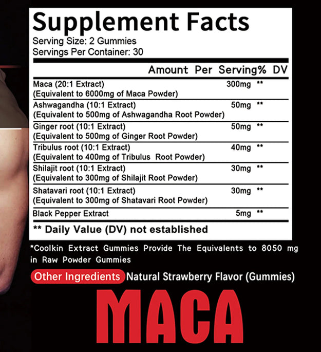 Black Maca Gummies - Performance and Mood Supplement, Supports Natural Health, Muscle Growth, Energy - 60 Gummies