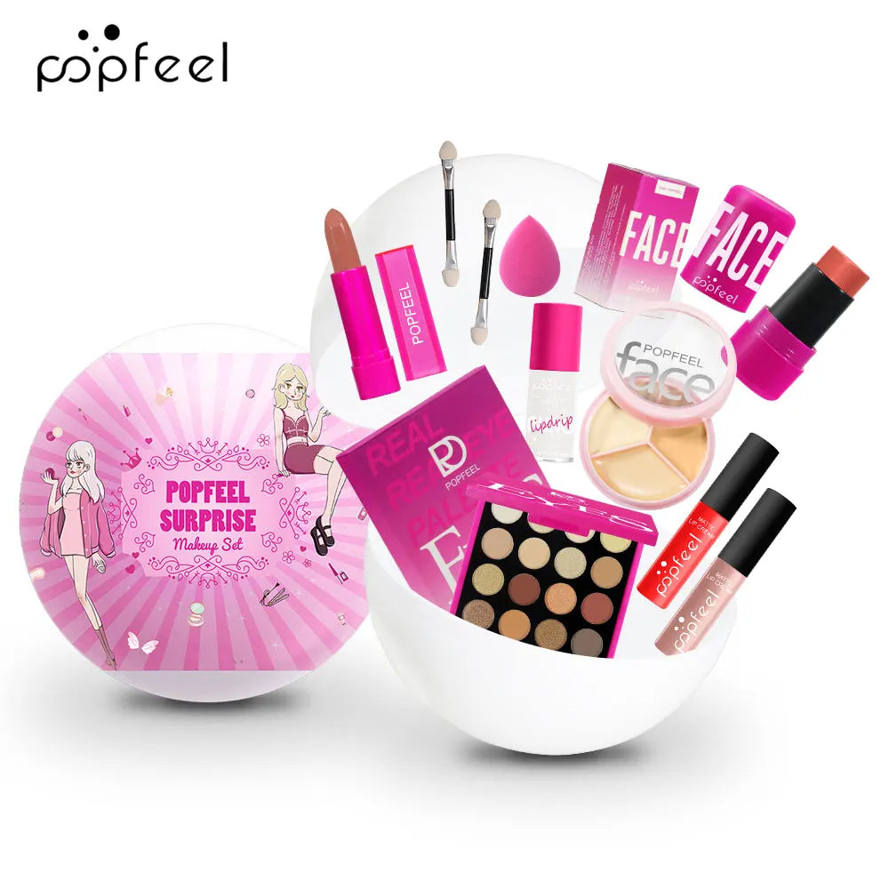 POPFEEL Surprise Makeup Ball Set - 9-Piece Makeup Kit with Eyeshadows and Lipsticks, Perfect Pink Gift for Girls,Ideal Christmas