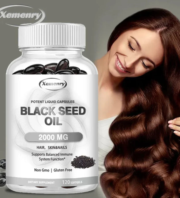 Dietary Supplement, Black Seed Oil Helps Hair Regrowth and Protects Skin and Nails 2000 Mg Supplement