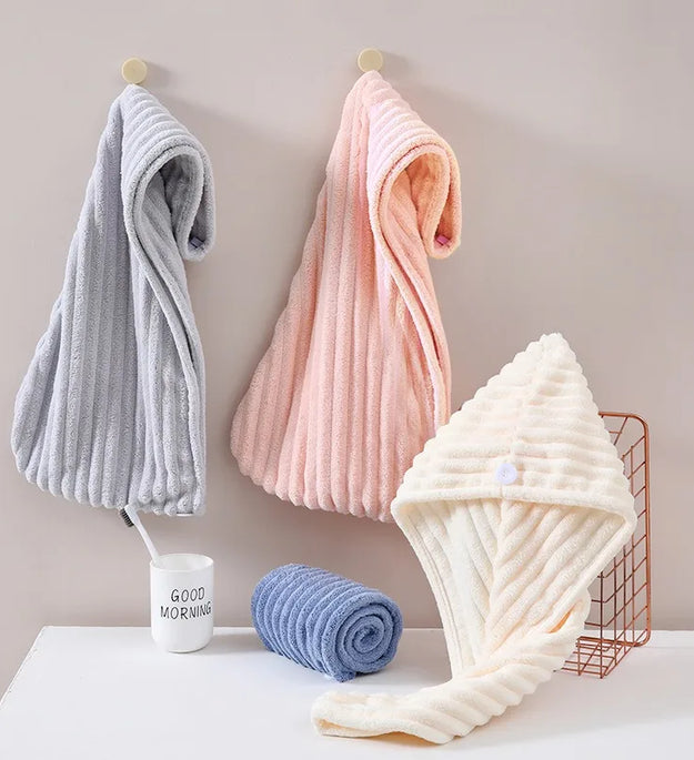 1Pcs Microfiber Quick-dry Hair Towel Cap with Button Super Absorption Bath Hat Fast Drying Hair Drying Wrap Hat Towel for Women
