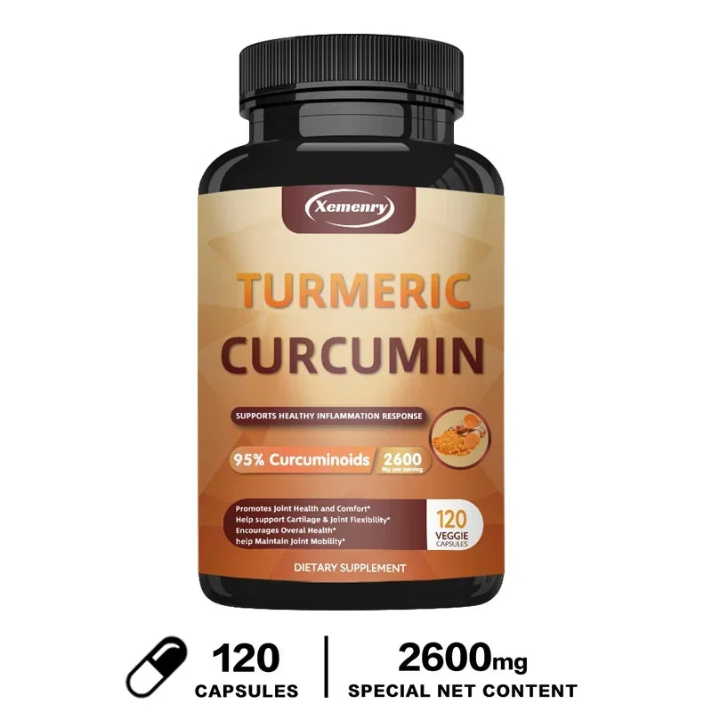 Turmeric Curcumin Capsules Supplement, with BioPerine Black Pepper Extract, for Joint, Digestive & Immune Support