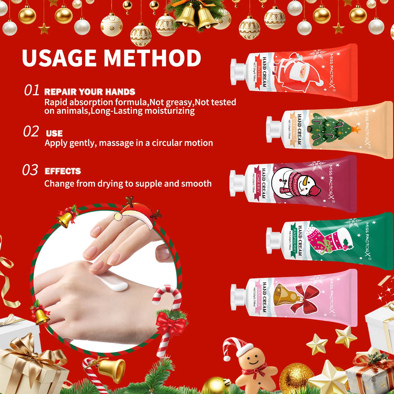10pcs Christmas Hand Cream Gift Set Moisturizing and Moisturizing Hands, Preventing Drying and Cracking, Lasting Fragrance