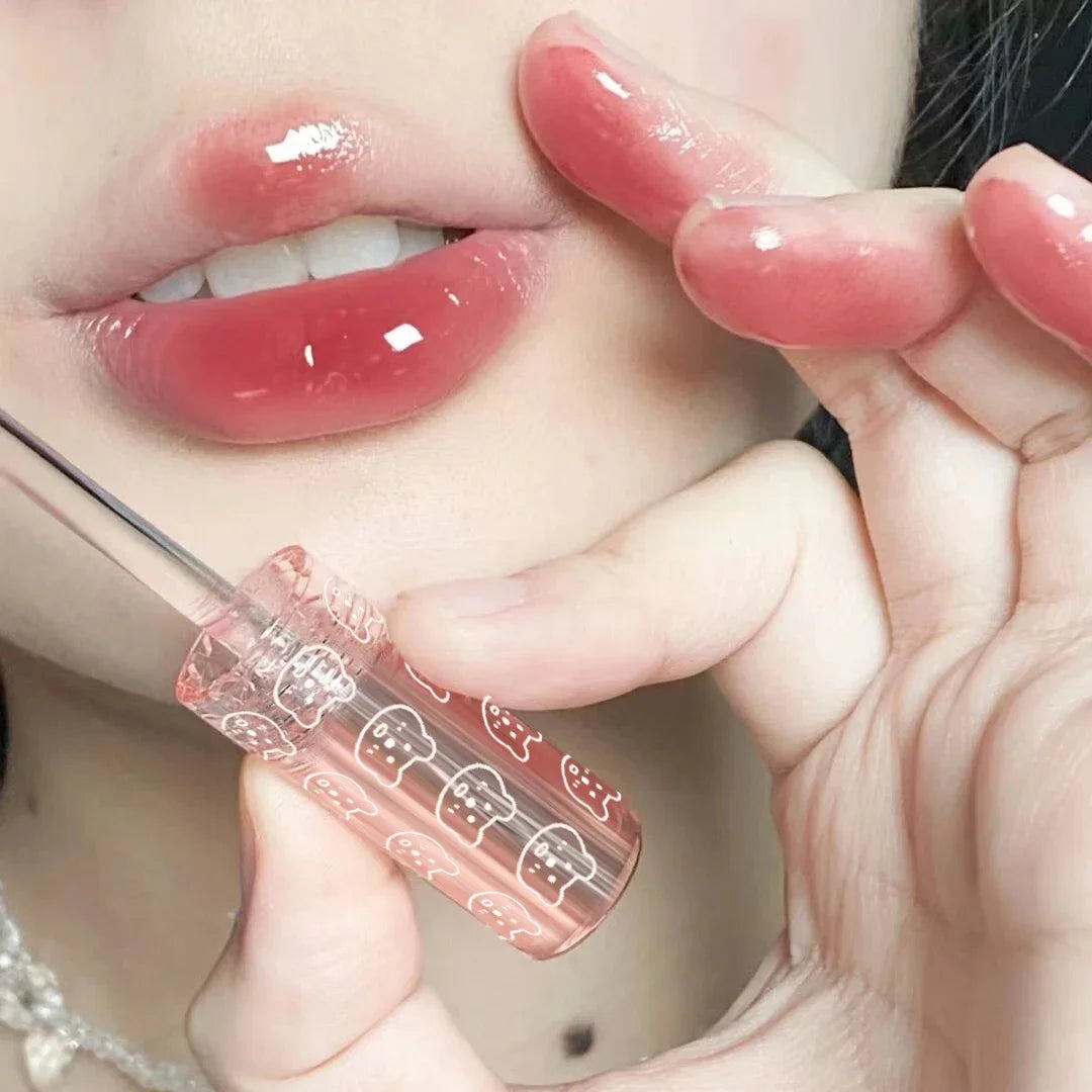 Cherry Pink Mirror Water Lip Gloss Lip Glaze Transparent Glass Lip Oil Waterproof Liquid Lipstick Nude Brown Clear Tint Makeup