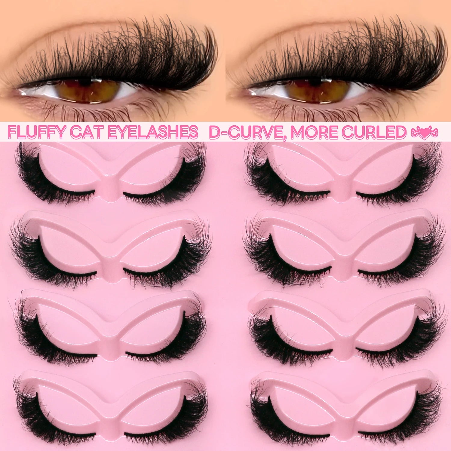 GROINNEYA Fluffy Cat Lashes 3D Faux Mink Lashes Soft Full Thick Eyelashes Wispy False Eyelashes Curly lashes wholesale lashes