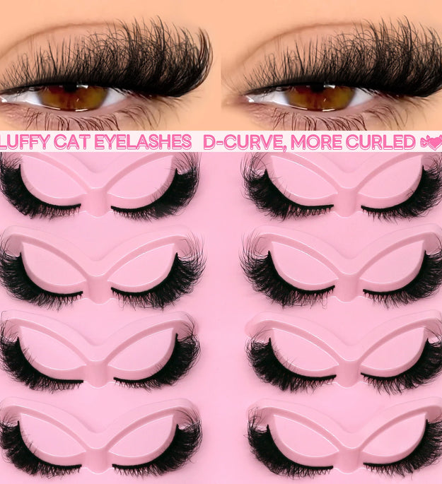 GROINNEYA Fluffy Cat Lashes 3D Faux Mink Lashes Soft Full Thick Eyelashes Wispy False Eyelashes Curly lashes wholesale lashes