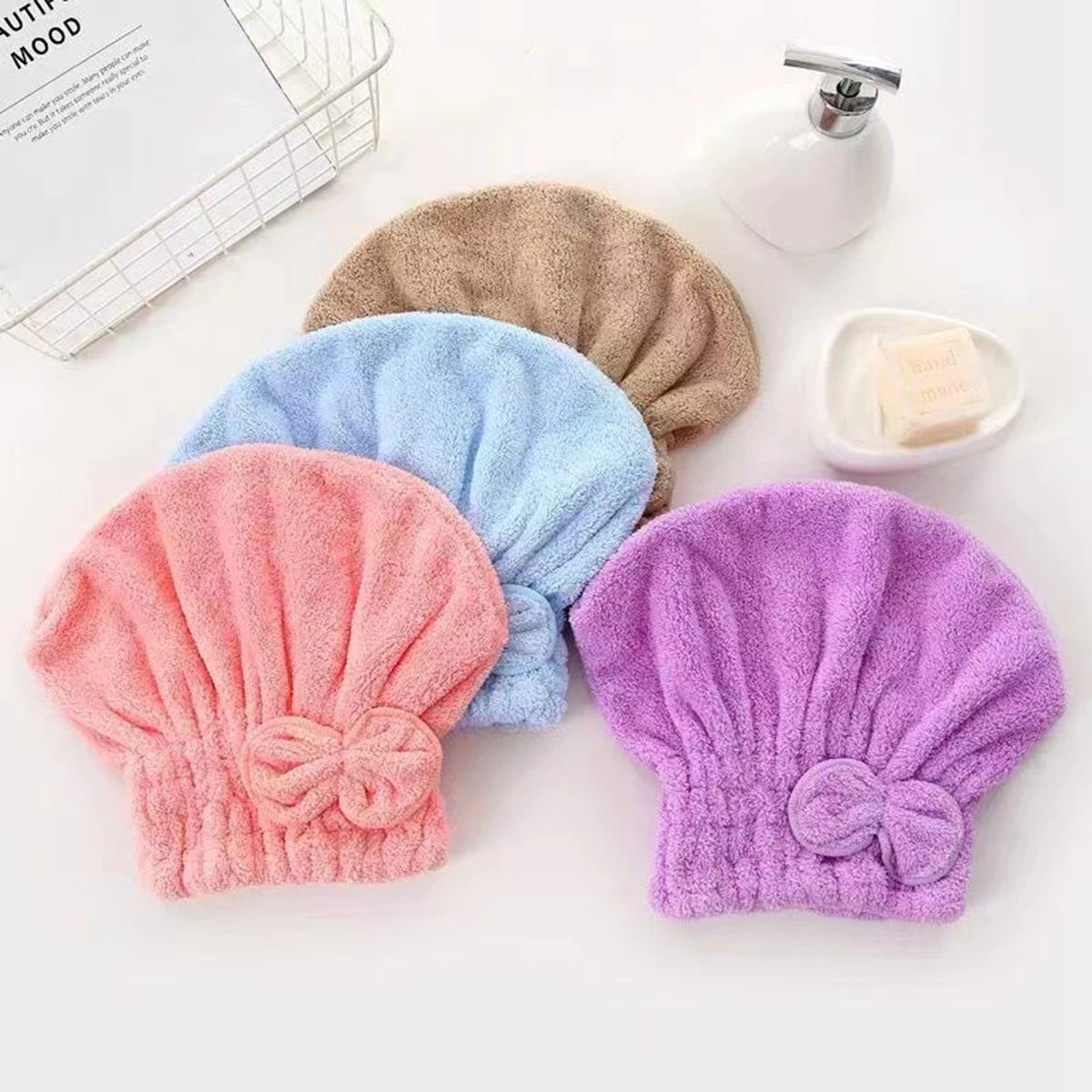 1Pc Microfiber Hair Drying Towels Head Wrap with Bow-Knot Shower Cap Hair Turban HairWrap Bath Cap for Curly Long Wet Hair Gift - BlissFully