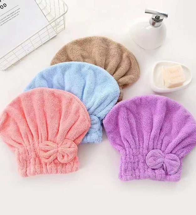 1Pc Microfiber Hair Drying Towels Head Wrap with Bow-Knot Shower Cap Hair Turban HairWrap Bath Cap for Curly Long Wet Hair Gift - BlissFully