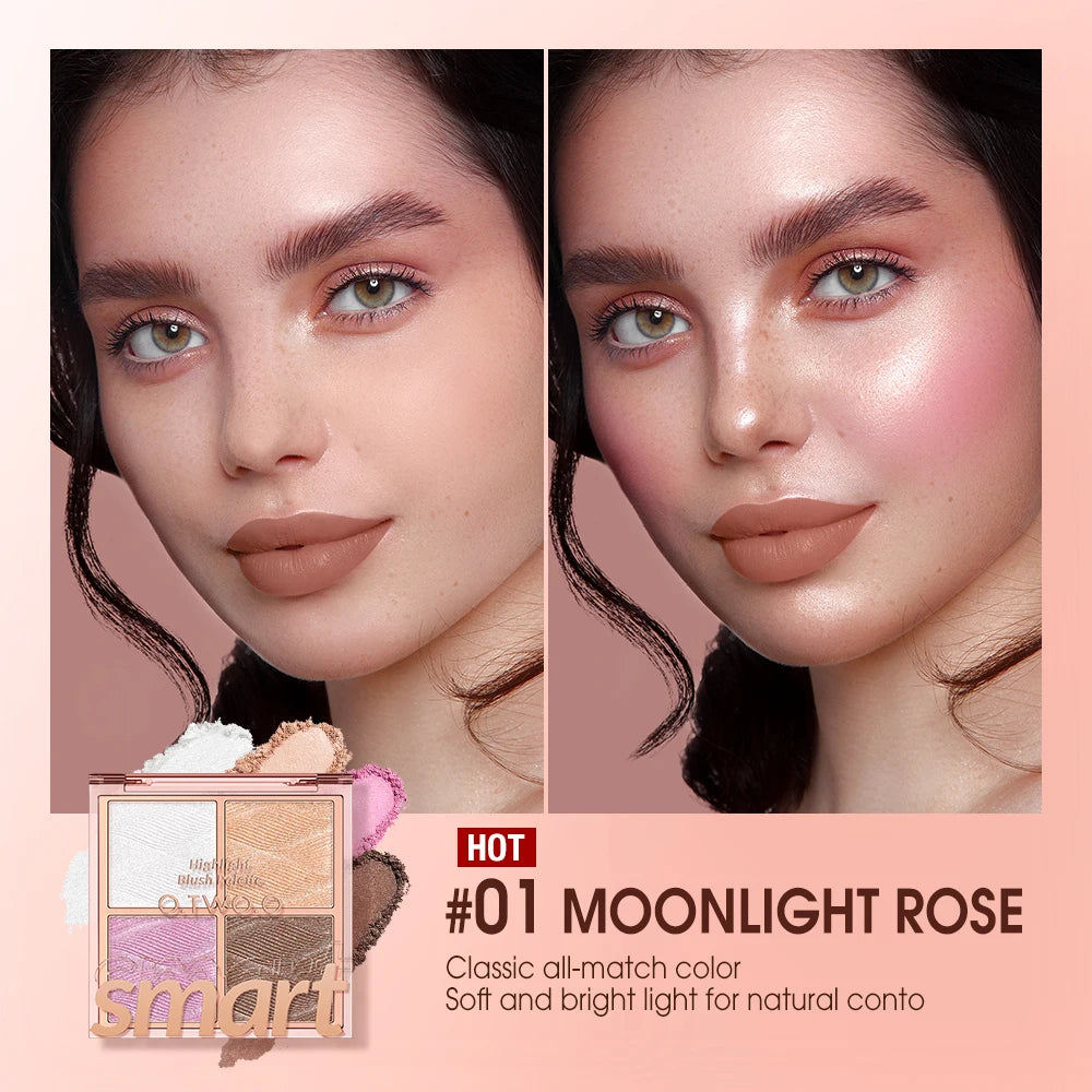 O.TWO.O Highlighter Blush Makeup Palette Waterproof Long Lasting Lighten Skin Shimmer Contour Makeup Bronzer Cosmetics
