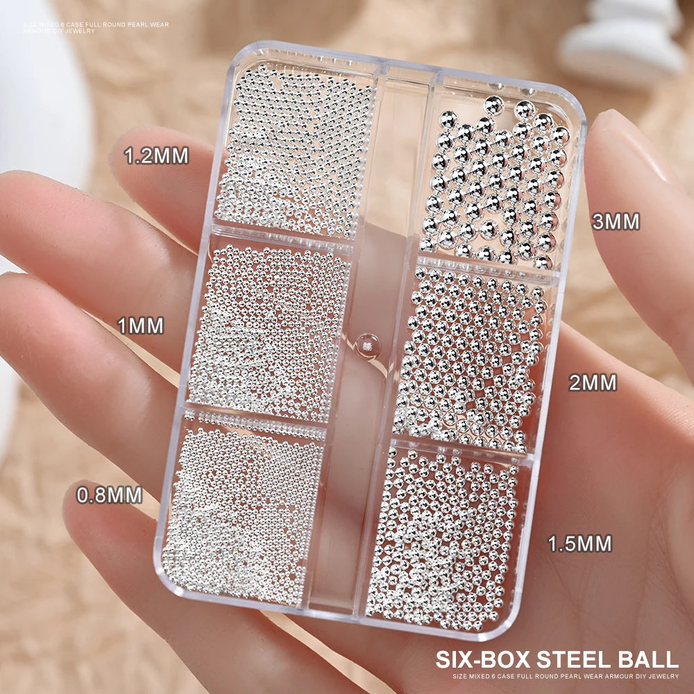 12Grids Mini Caviar Beads Nail Art Decorations Metal Gold/Silver Micro Ball Nail Charms Magnetic Pen 0.5~3mm Ball Nail Jewelry
