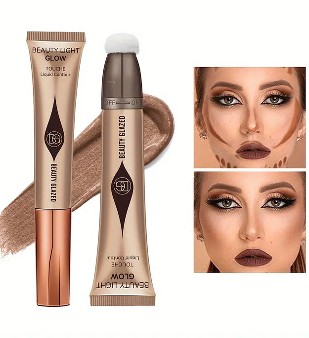Waterproof Long-lasting Liquid Contour Cream with Sponge Brush Highlighter and Concealer - Silky and Creamy on Face and Body