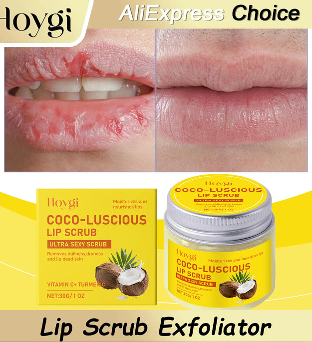 HOYGI Turmeric Lip Scrub Exfoliator Moisturizing Repair Lips Mask Softening Remove Dead Skin Coconut Oil Dry Lip Care Scrub Balm