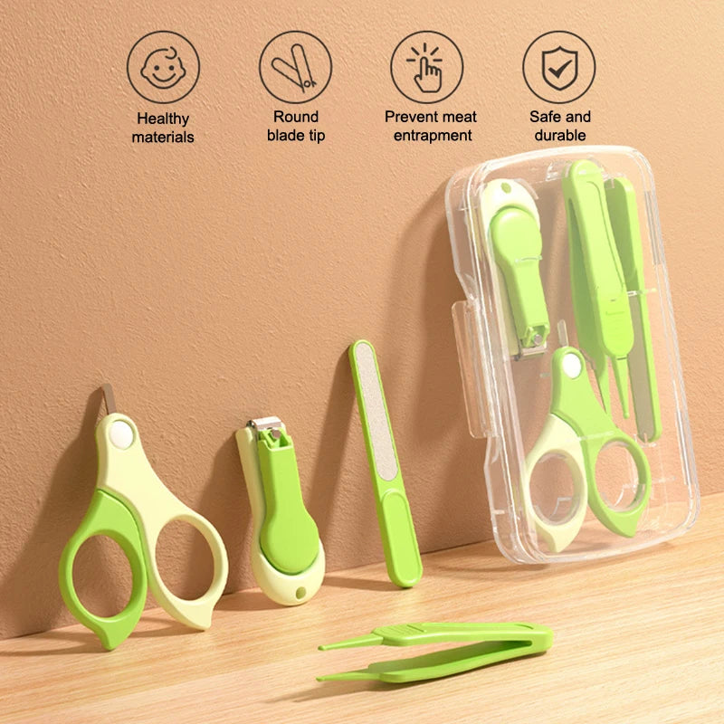 4PCS Newborn Baby Nail Scissor Baby Nail Care Tool Kid Safe Portable Nail Clipper Trimmer Tweezer With Box Children Manicure Kit