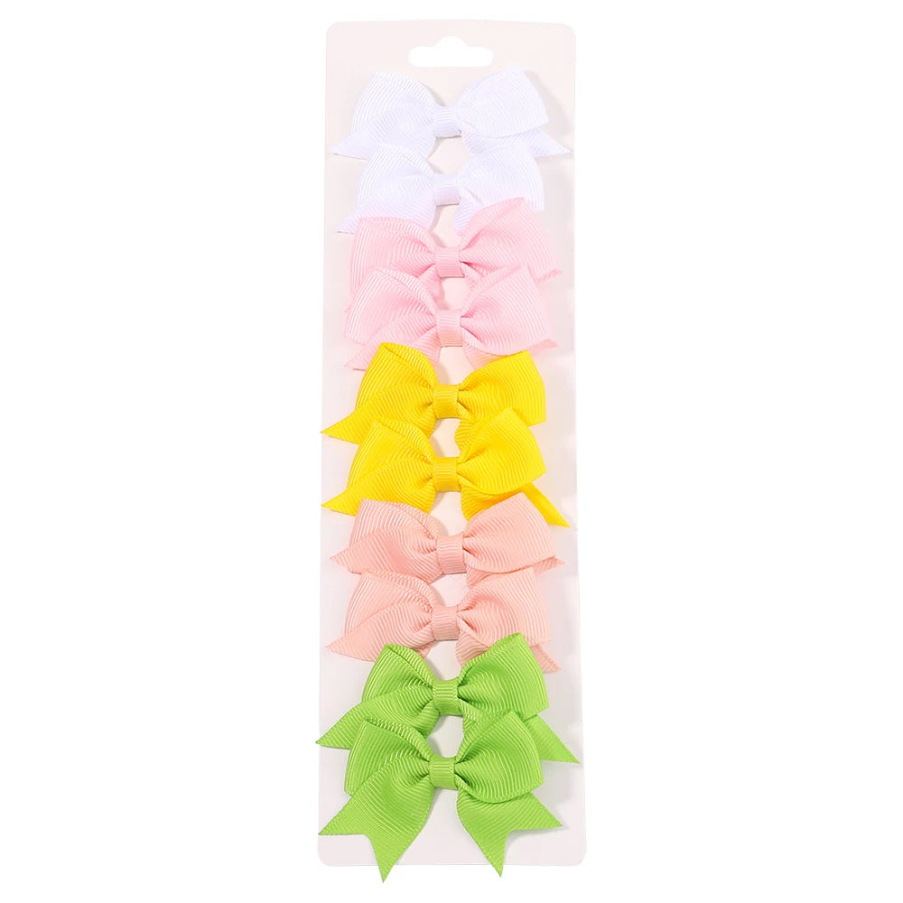 10Pcs/Set New Cute Solid Ribbon Bowknot Hair Clips for Baby Girls Handmade Bows Hairpin Barrettes Headwear Kids Hair Accessories - BlissFully