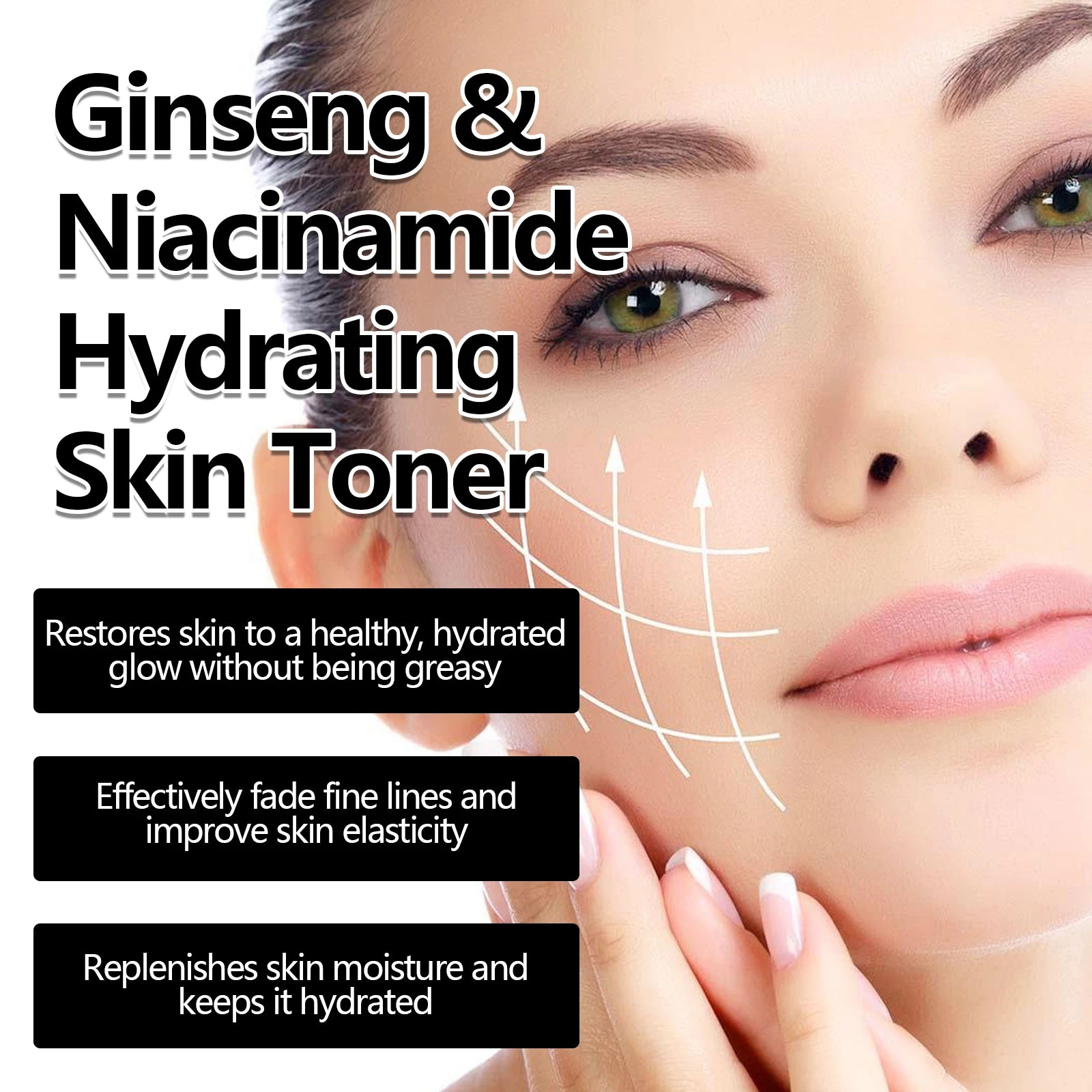120ml Ginseng Facial Toner Shrink Pore Moisturizing Oil Control Nicotinamide Smoothing Whitening Facial Skin Care Toner Water