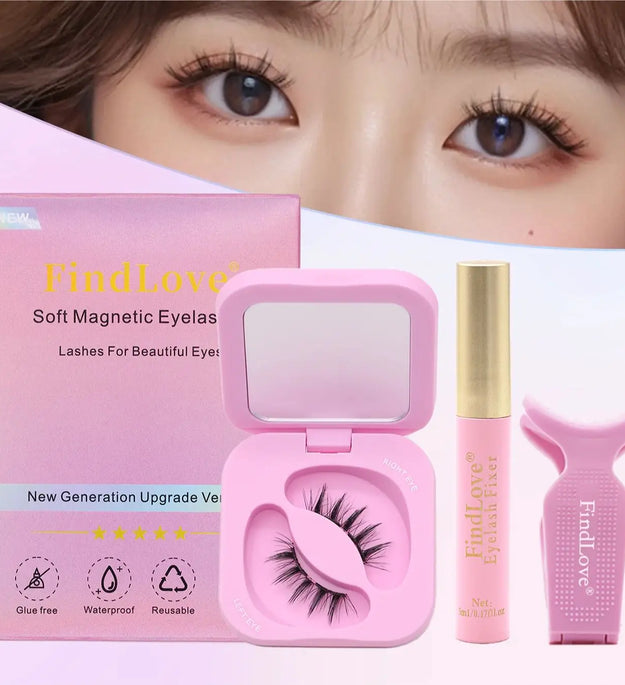 FindLove Soft Magnetic Lashes Reusable Magnetic Eyelash Extension Set With Wearing Clip Eyelash Styling Gel Natural Soft Lashes