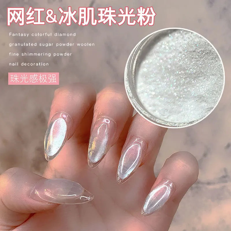 1Jars High-Gloss Plating Aurora Mirror Nail Powder Net0.5g Moonlight Pearl White Rubbing Powder Super-Shiny Manicure Chrome Dust
