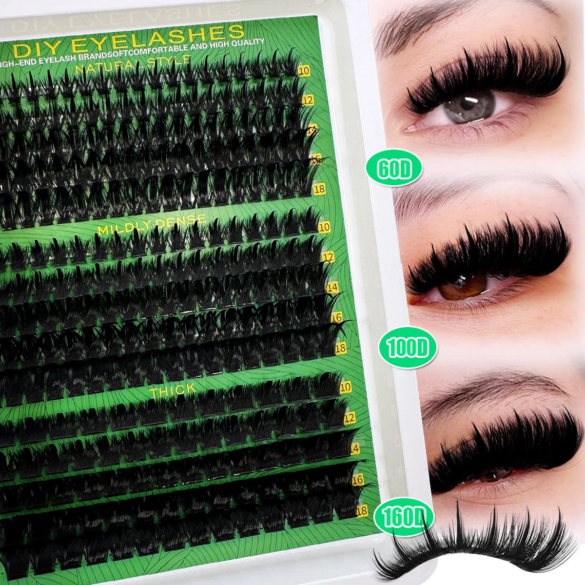 Spikes Lash Cluster 160D 200D 300D Thick Spiky Individuals Lashes 10-18mm Mega Wispy Eyelash Extension Fluff D Curly DIY at home