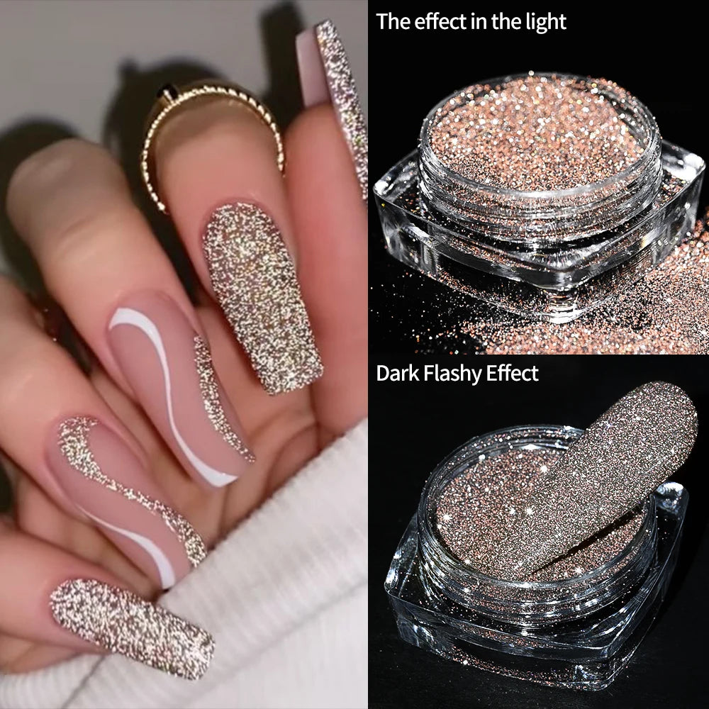 1box Shiny Reflective Diamond Nail Glitter Powder Silver Holographic Micro Drill Dazzling Crystal Gel Polish Manicure Pigment Du