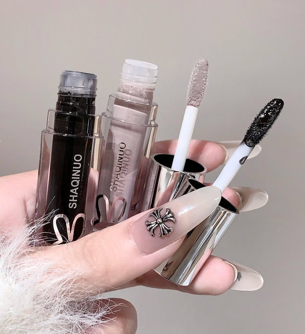 SHAQINUO Water Light Mirror Lip Gloss Lasting Moisturizing Cool Black Silver Gray Pearlescent Fine Sparkling Lipstick Lip Oil