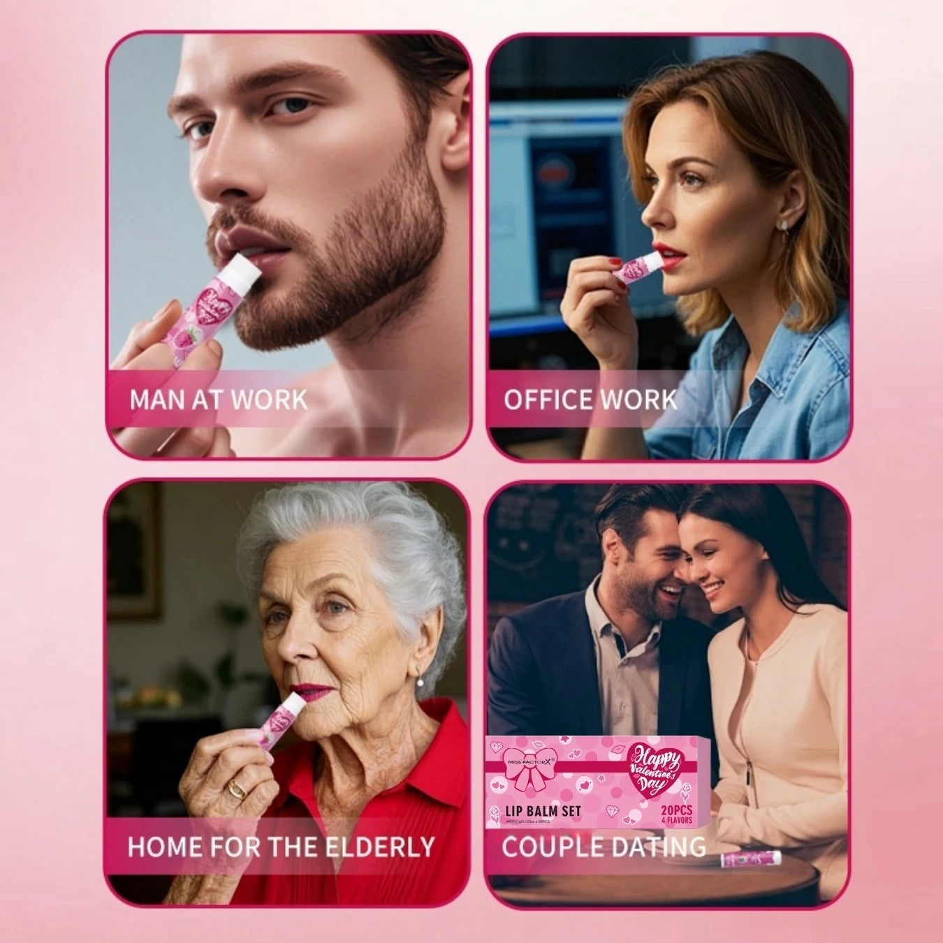 20PCS/Box Luxury Gift Set Lip Balm Set Hydrating and Glossy For Dry Lips Valentine's Day Gifts Women's