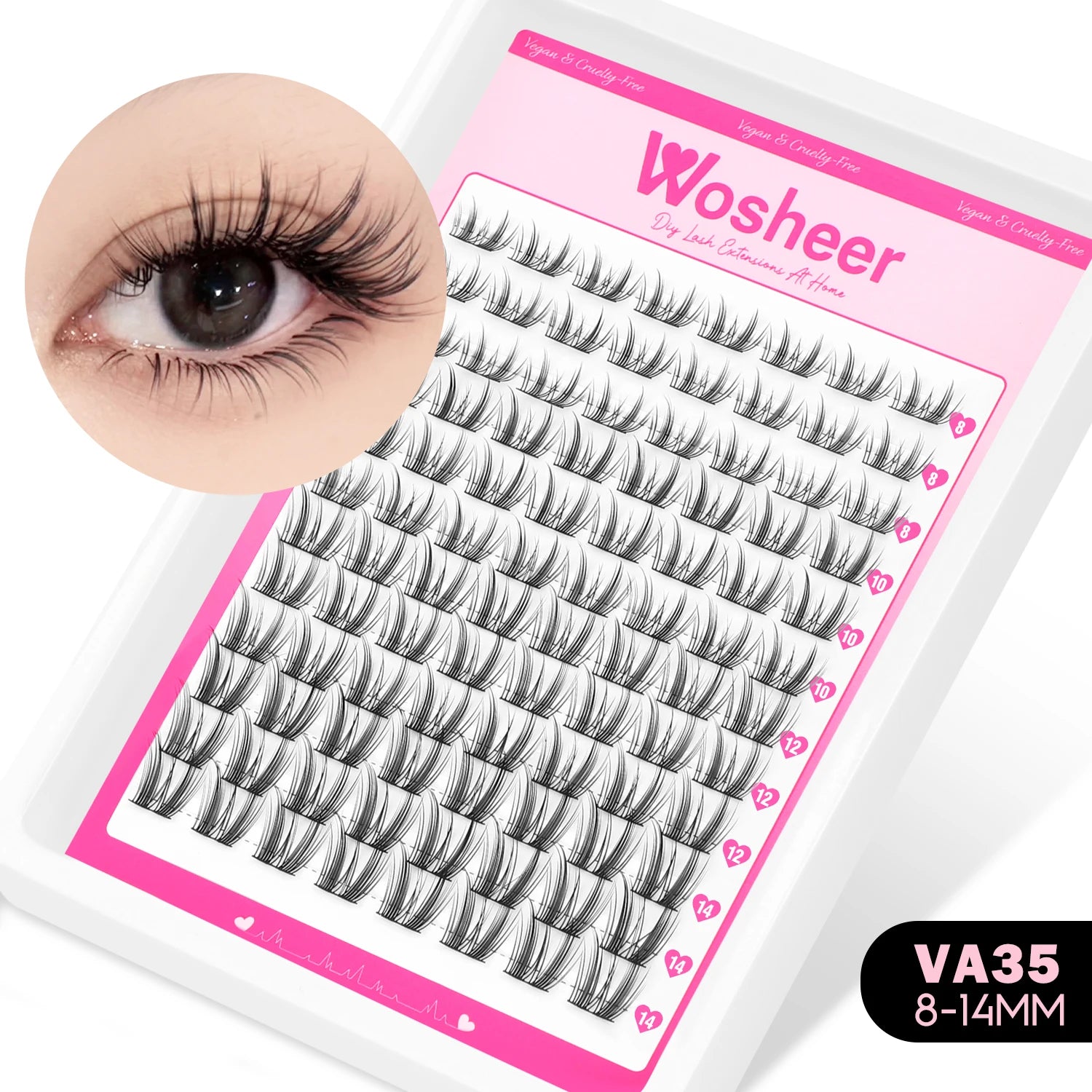 WOSHEER Manga Lash Clusters Kit Cat Lashes with Lash Bond & Seal Cluster Eyelash Extensions Mixed Tray Eyelash Clusters Kit