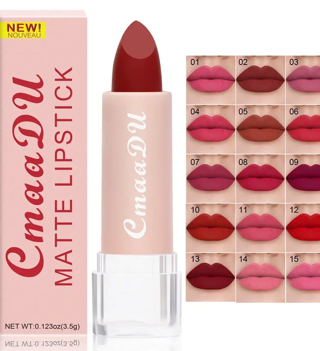 CmaaDu 15Color Pro 24HR Weightless Colour Matte Nude Velvet Liquid Rich Matte Finish Lipstick Lipgloss Waterproof Lip Makeup