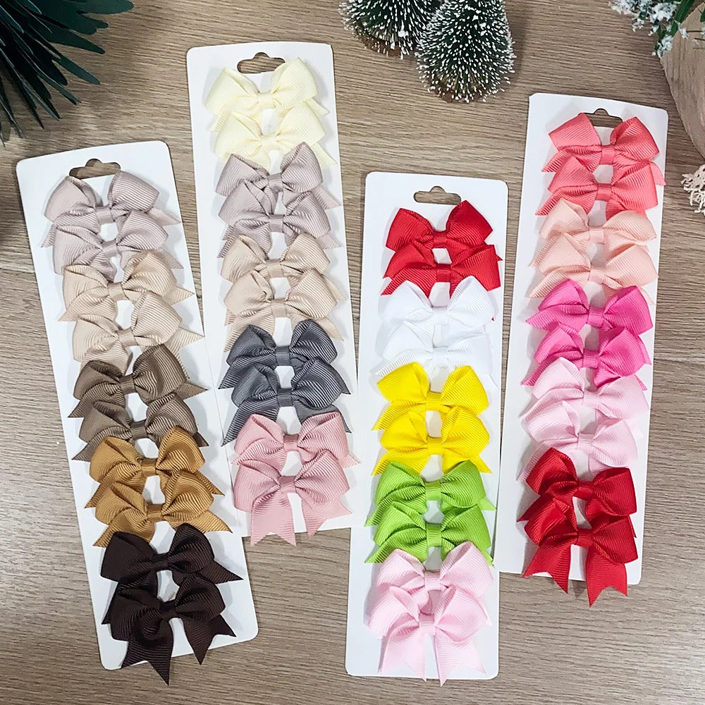 10Pcs/Set New Cute Solid Ribbon Bowknot Hair Clips for Baby Girls Handmade Bows Hairpin Barrettes Headwear Kids Hair Accessories - BlissFully