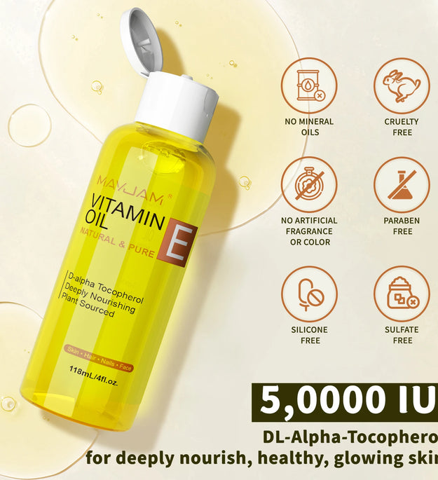MAYJAM 118ml 236ml Pure & Natural Vitamin E Oil for Skin Hair Nails & Face Care Deeply Nourishing Moisturizing Massage Oil - BlissFully