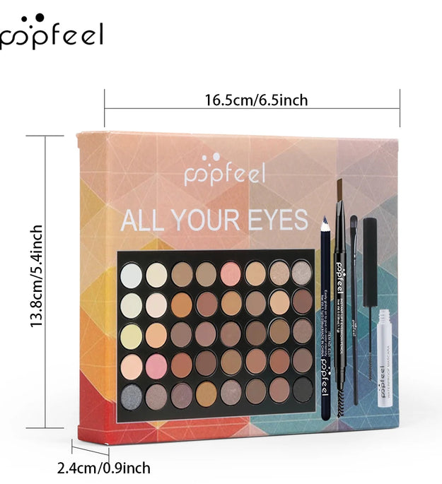 POPFEEL Eye Makeup Set, Eyeshadow Palette, Eyeliner, Mascara, Eyebrow Pencil, Makeup Tool Set Box, Gifts For Women