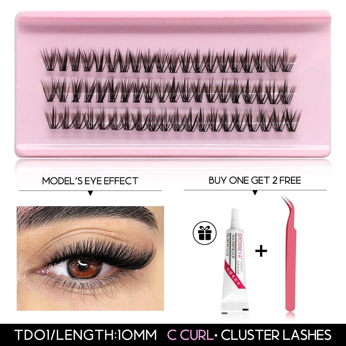 GROINNEYA Lash Clusters Kit Cat Lashes with Lash Bond & Seal Wispy Cluster Eyelash Clusters Kit DIY Eyelash Extensions at Home