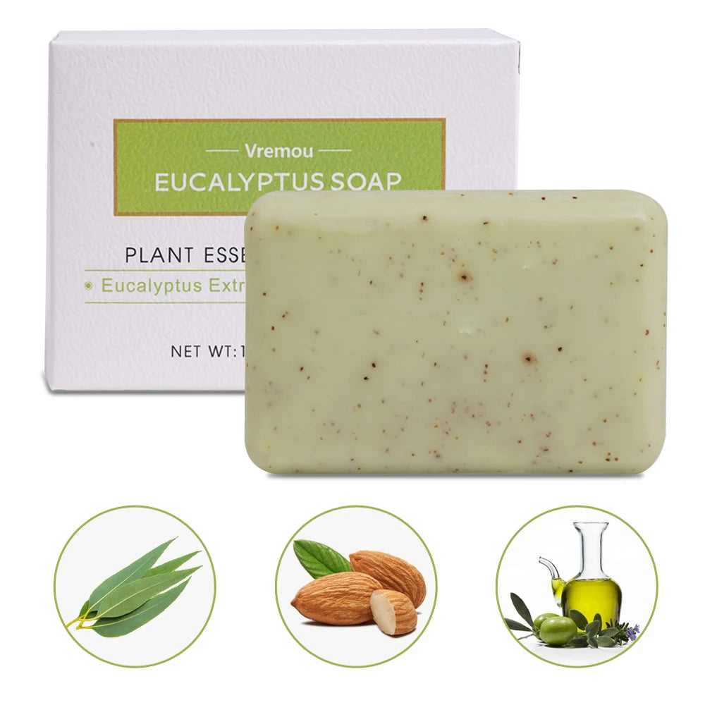 1Pcs/5Pcs Eucalyptus Soap, Male And Female Cleansing Body Bath Fragrance Soap, Exfoliating Cream Granule Essential Oil Soap