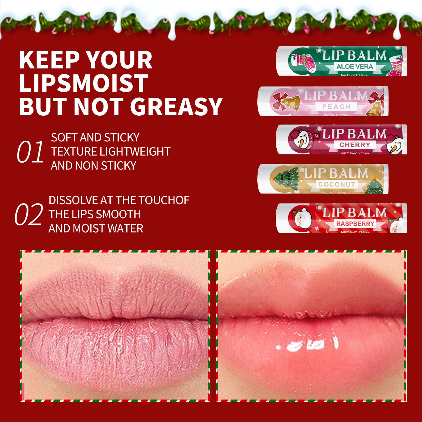 20PCS lipstick Set -5 Taste Christmas Theme Deep moisturizing and lasting moisturizing to create plump and shiny lips