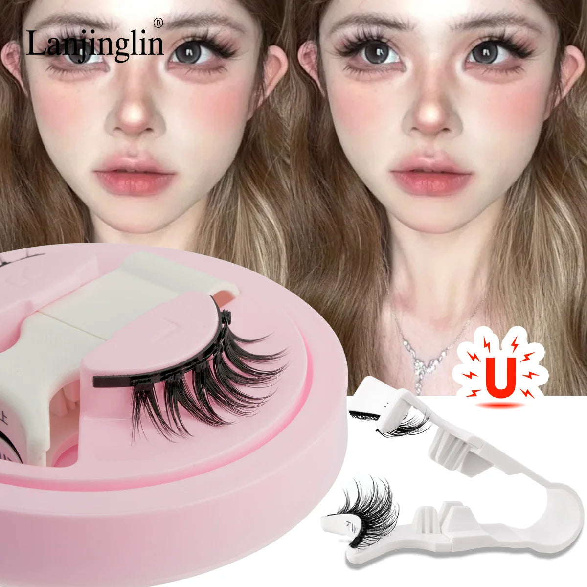Lanjinglin Magnetic Eyelashes 1 Pair Natural Faux Mink Lashes Reusable False Eyelashes Tweezer Set Eyelash Extension Makeup Tool