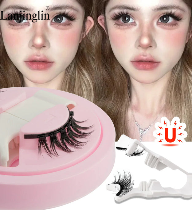 Lanjinglin Magnetic Eyelashes 1 Pair Natural Faux Mink Lashes Reusable False Eyelashes Tweezer Set Eyelash Extension Makeup Tool