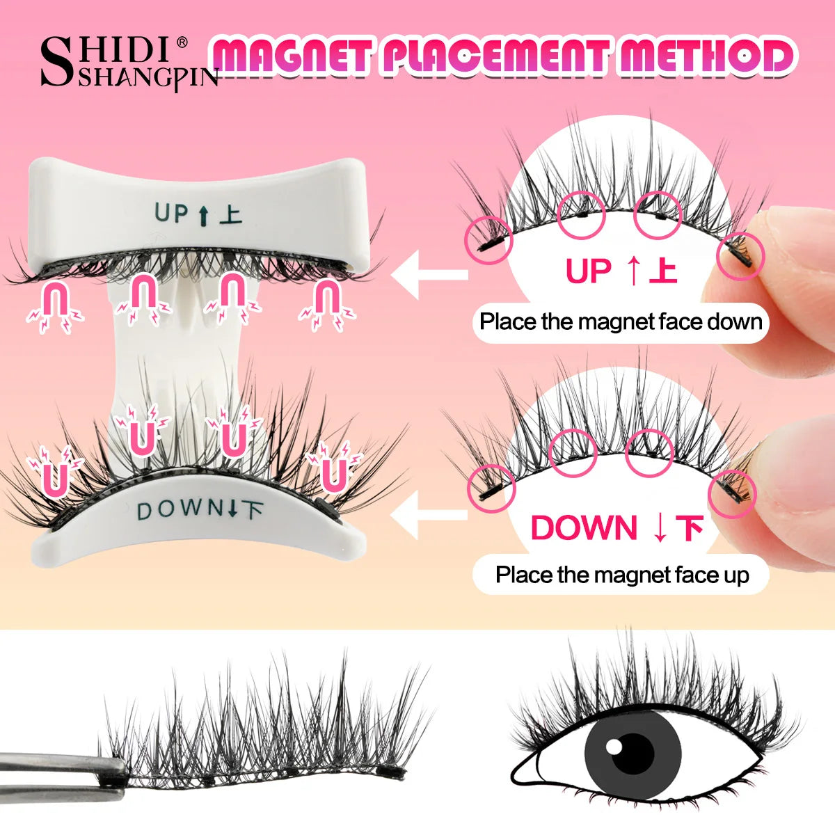 3D Fluffy Mink Magnetic Lashes Kit - 1 Pair Winged Anime Natural False Eyelash Extension No Glue Needed Magnet Band Makeup Tool
