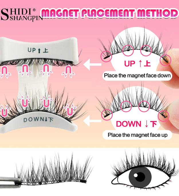 3D Fluffy Mink Magnetic Lashes Kit - 1 Pair Winged Anime Natural False Eyelash Extension No Glue Needed Magnet Band Makeup Tool